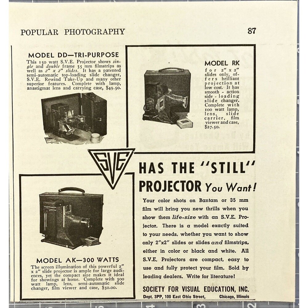 Society for Visual Education "Has the STILL Projector You Want!" Print Ad 1941